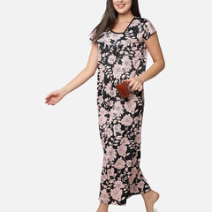 Be You Peach-Coloured Printed Maxi Nightdress