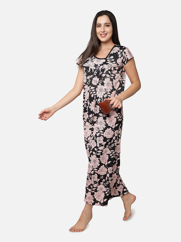Be You Peach-Coloured Printed Maxi Nightdress