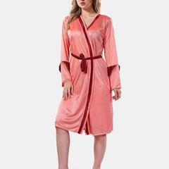 Be You Solid Lace Details Satin Nighty with Robe
