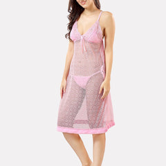 Be You Shoulder Strap Net Maxi Nightdress With Satin Robe