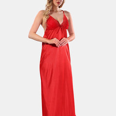 Be You V Neck Lace Up Details Satin Maxi Nightdress With Robe