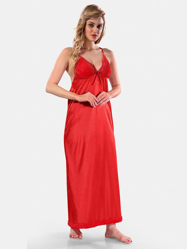 Be You V Neck Lace Up Details Satin Maxi Nightdress With Robe
