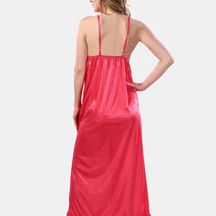 Be You V Neck Lace Up Details Satin Maxi Nightdress With Robe