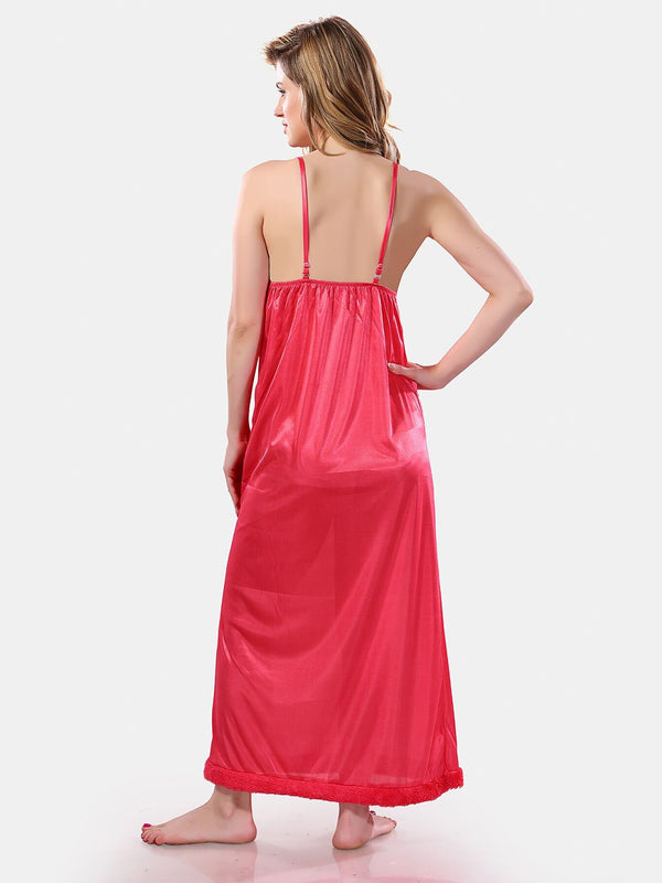Be You V Neck Lace Up Details Satin Maxi Nightdress With Robe