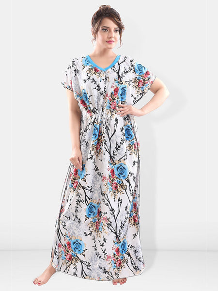 Be You Floral Printed Maxi Satin Kaftan Nightdress