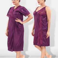 Be You Women Purple Solid Satin Nightdress-BUF-NIGHTY-2192-Purple