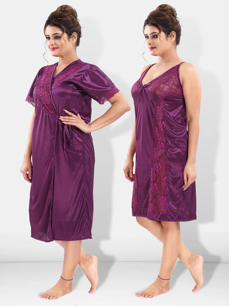 Be You Women Purple Solid Satin Nightdress-BUF-NIGHTY-2192-Purple