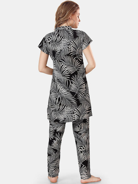 Be You Tropical Printed Mandarin Collar Longline Night Suit