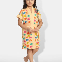 Be You Hearts Peach Conversational Cotton Drawstring Knee Length Bath Robe