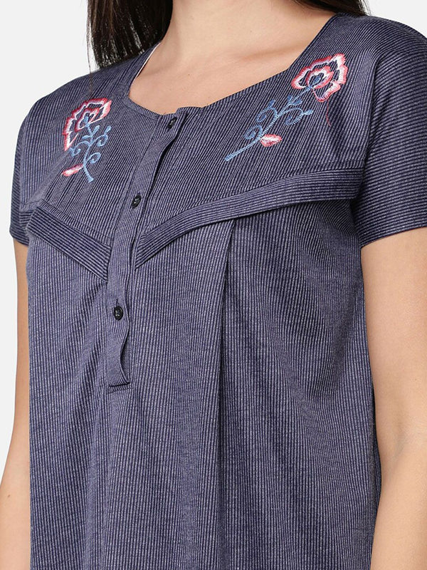 Be You Blue Embroidered Maxi Nightdress