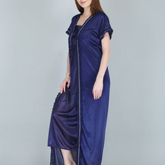 Be You Women Navy Blue Maxi Satin Nightdress