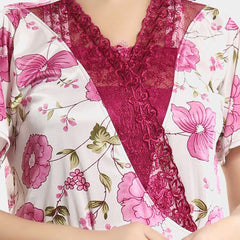 Be You Floral Printed Short Sleeves Satin Maxi Robe