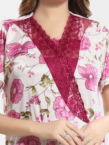 Be You Floral Printed Short Sleeves Satin Maxi Robe