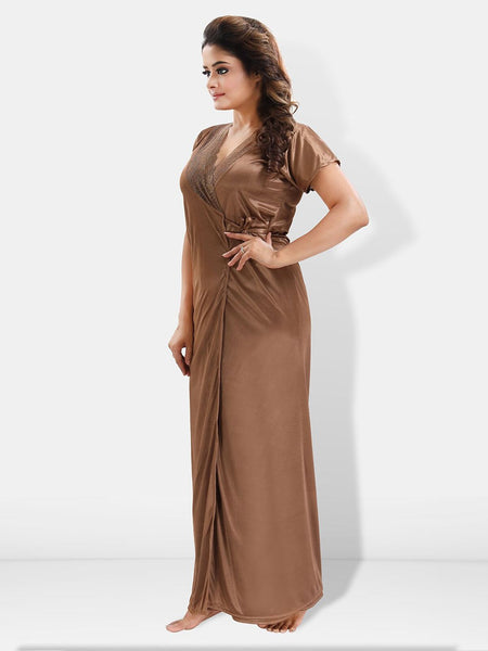 Be You 6 Pieces Satin Maxi Nightdress Set With Robe And Lingerie Set