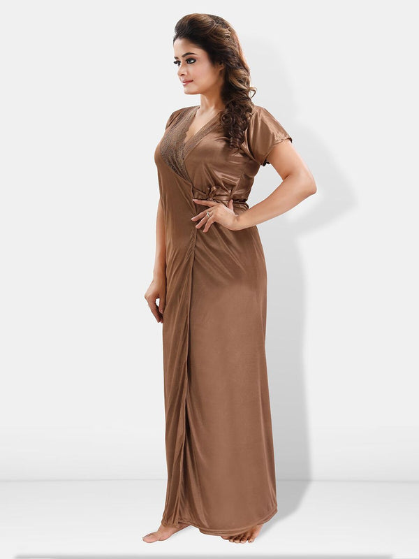 Be You 6 Pieces Satin Maxi Nightdress Set With Robe And Lingerie Set