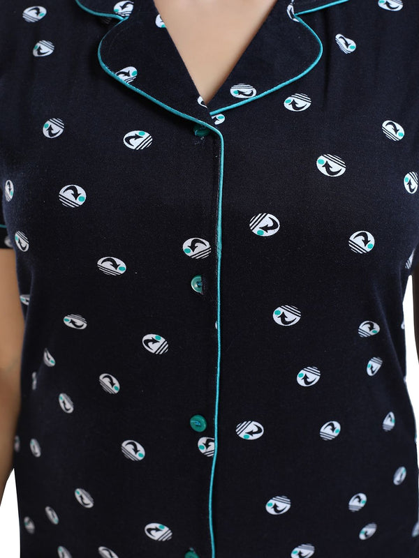 Be You Pack Of 2 Printed Lapel Collar Pure Cotton Night suit