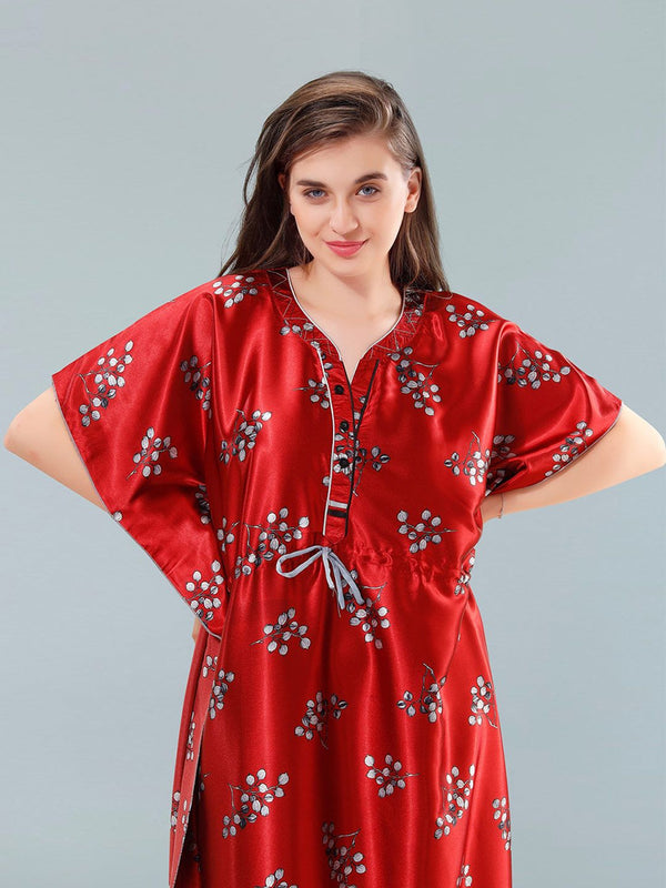 Be You Red Printed Maxi Kaftan Nightdress