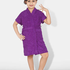 Be You Purple Solid Cotton Drawstring Knee Length Bath Robe