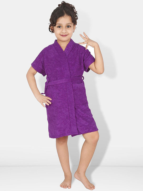 Be You Purple Solid Cotton Drawstring Knee Length Bath Robe