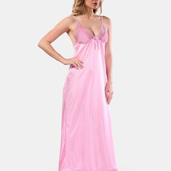 Be You V Neck Lace Up Details Satin Nightdress With Robe