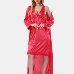 Be You V-Neck Lace Up Details Satin Maxi Nightdress With Robe
