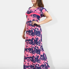 Be You Abstract Printed Satin Maternity Maxi Sweat Nightdress