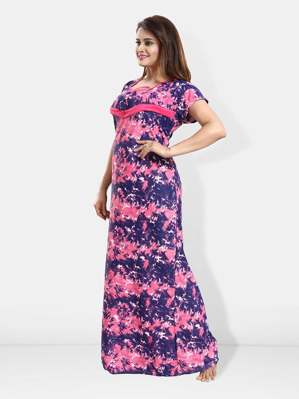 Be You Abstract Printed Satin Maternity Maxi Sweat Nightdress