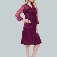 Be You Solid Lace Details Satin Nighty with Robe