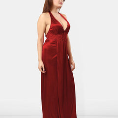 Be You Women Halter Neck Self Design Nightgown