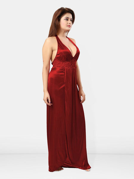 Be You Women Halter Neck Self Design Nightgown