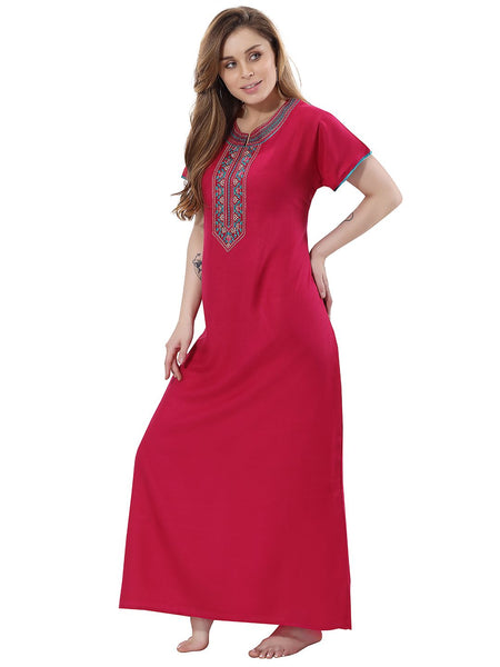 Be You Pink Embroidered Maxi Nightdress