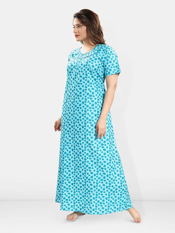 Be You Polka Dots Printed Pure Cotton Maxi Nightdress