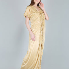 Be You Cream-Coloured Solid Satin Maxi Nightdress