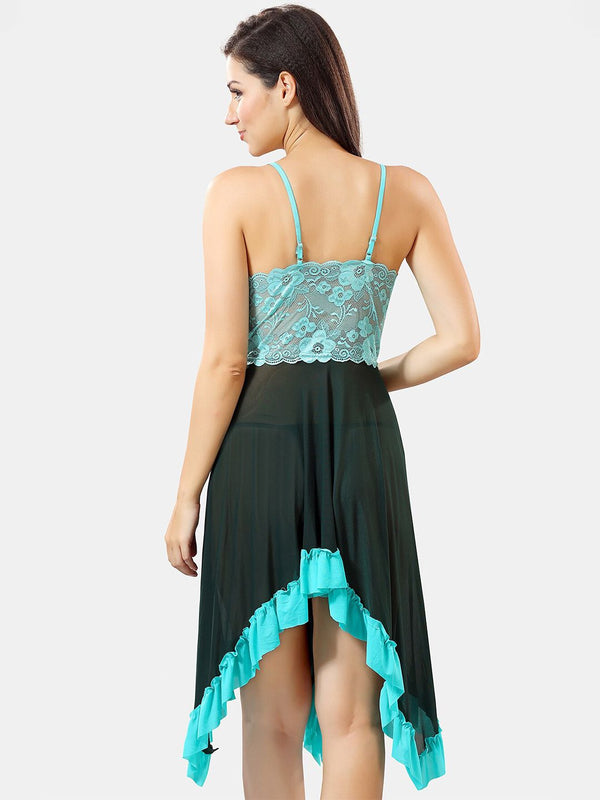 Be You Self Design Sleeveless Net Baby Doll With Brief