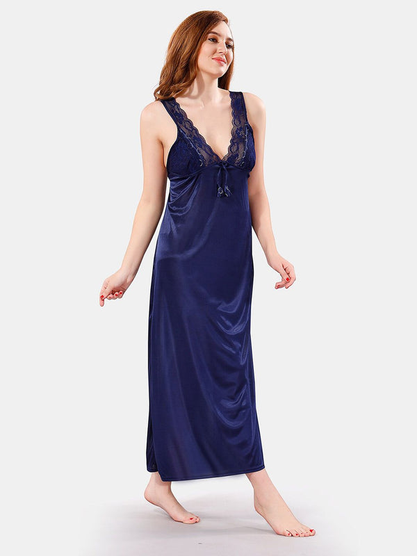 Be You V Neck Lace Satin Maxi Nightdress With Robe