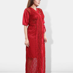 Be You Self Design V-Neck Maxi Nightdress with Robe
