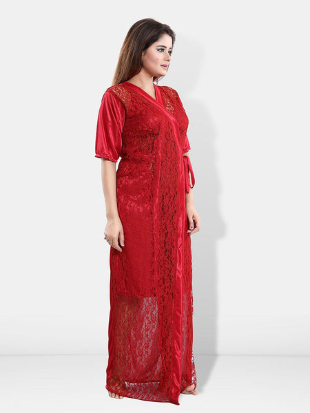 Be You Self Design V-Neck Maxi Nightdress with Robe
