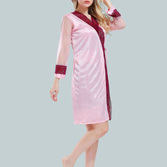 Be You Solid Lace Details Satin Nighty with Robe
