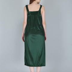 Be You Women Green Solid Satin Maxi Nightdress With Robe