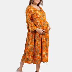 Be You Floral Printed Fit and Flare Maternity Midi Dress