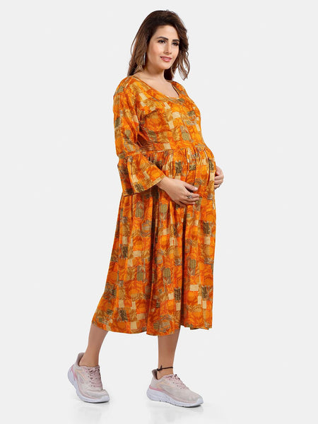 Be You Floral Printed Fit and Flare Maternity Midi Dress