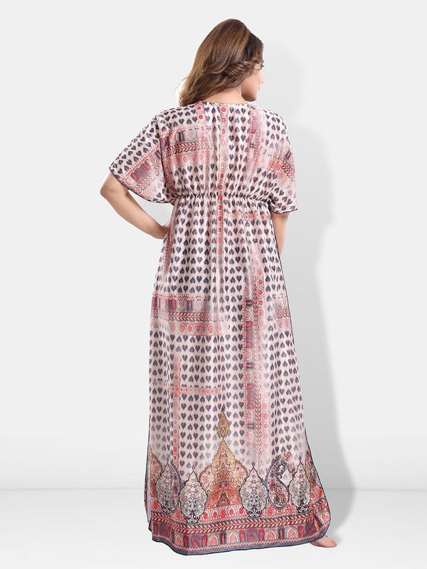Be You Conversational Printed Satin Maxi Kaftan Nightdress
