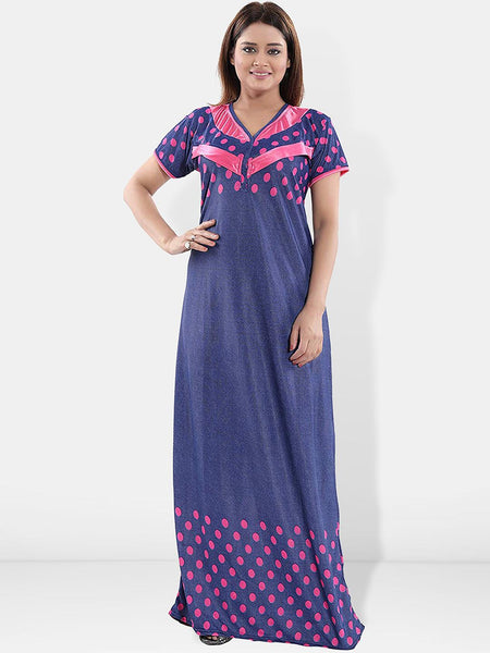 Be You Polka Dots Printed V-Neck Satin Maternity Maxi Nightdress