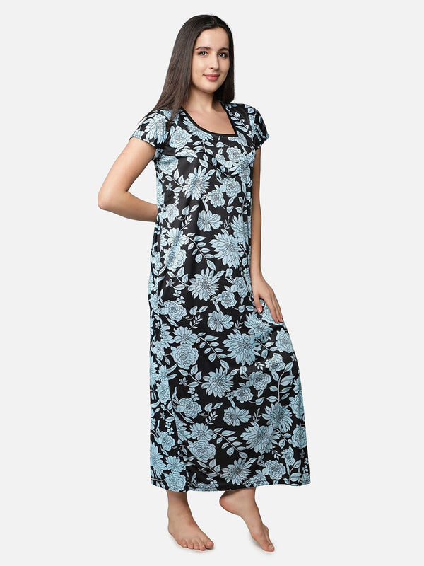 Be You Blue Printed Maxi Maternity Nightdress