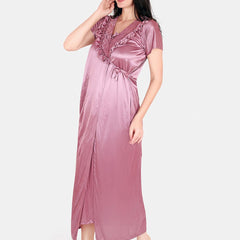 Be You Floral Lace Shoulder Straps Satin Maxi Nightdress With Robe