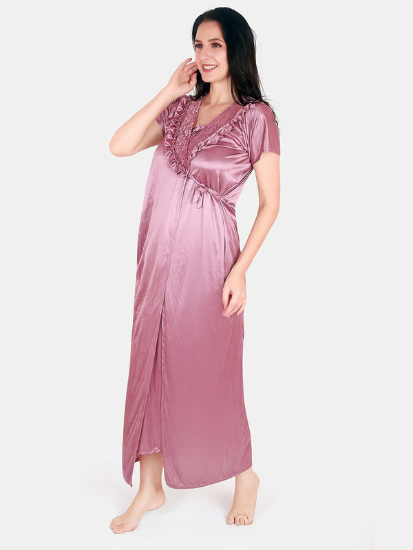 Be You Floral Lace Shoulder Straps Satin Maxi Nightdress With Robe