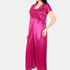 Be You Floral Lace Shoulder Straps Satin Maxi Nightdress With Robe