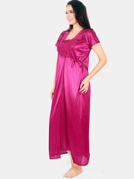 Be You Floral Lace Shoulder Straps Satin Maxi Nightdress With Robe
