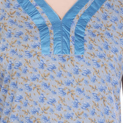 Be You Women Blue Printed Maxi Nightdress