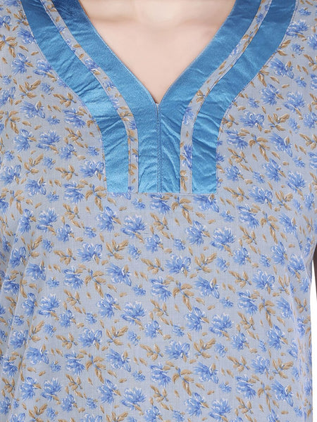 Be You Women Blue Printed Maxi Nightdress